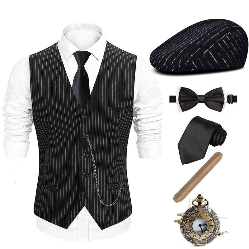 EFORLED Halloween 1920s Mens Costume 2025,Gatsby Gangster Vest,Vintage Pocket Watch,Pre Tied Bow Tie,Tie,XT-M - Image 1