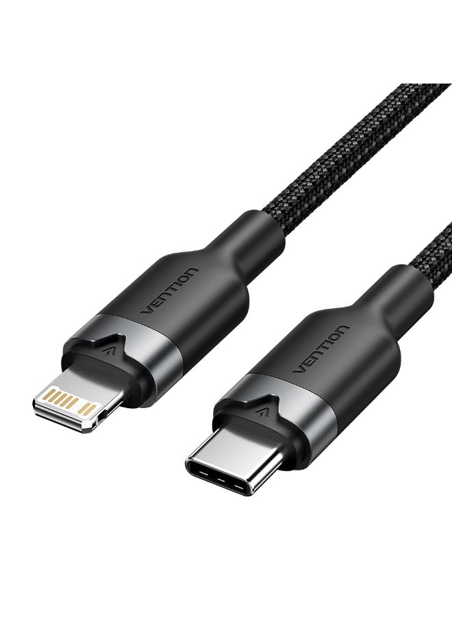 VENTION VENTION USB 2.0 Type-C Male to Lightning Male 3A Cable 2M Black Aluminum Alloy Type Model# LALBF  - Image 1