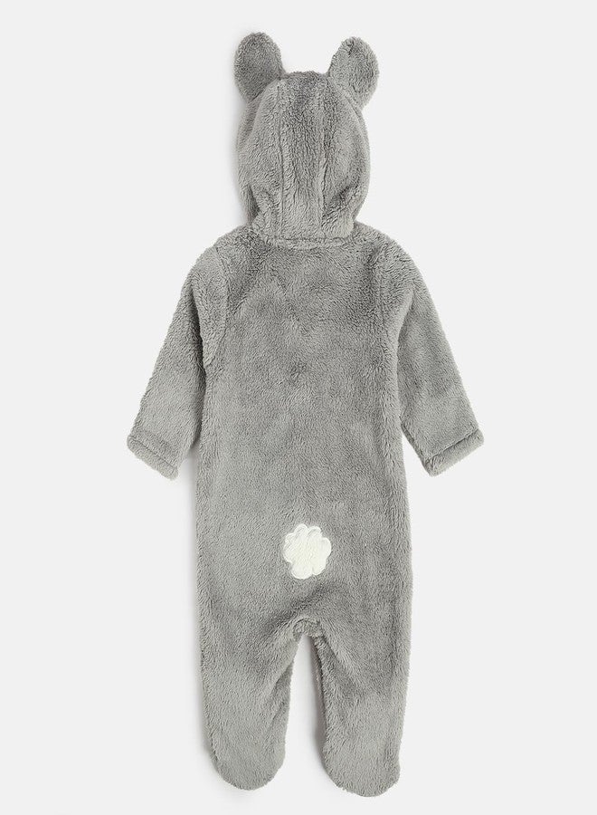 miniklub Baby Unisex Hooded Full Sleeves Knitted Polyester Sleep Suit, Pack of 1, Grey (3-6M) - Image 2