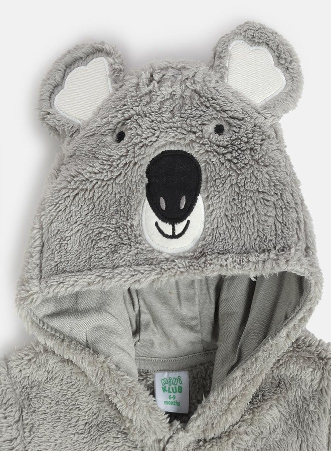 miniklub Baby Unisex Hooded Full Sleeves Knitted Polyester Sleep Suit, Pack of 1, Grey (3-6M) - Image 3