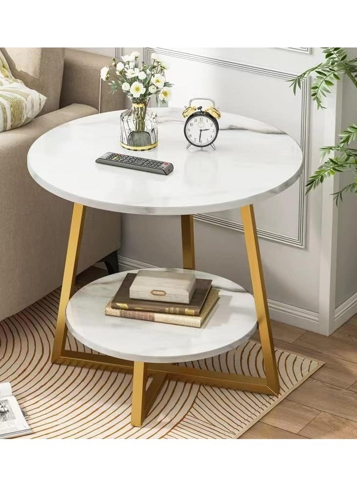 DubaiGallery 2-tier Marble Coffee Table, Indoor Round Sofa Table Living Room Bedroom Hotel Reception Desk Multifunction Accent Table basket table - Image 1