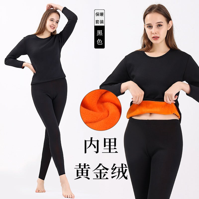 Golden Fleece Warmbras Mens Thickened Fleece-Lined Autumn Winter Couples Suit Direct From Manufacturer Fall/Winter Wear Women's black  - Image 1