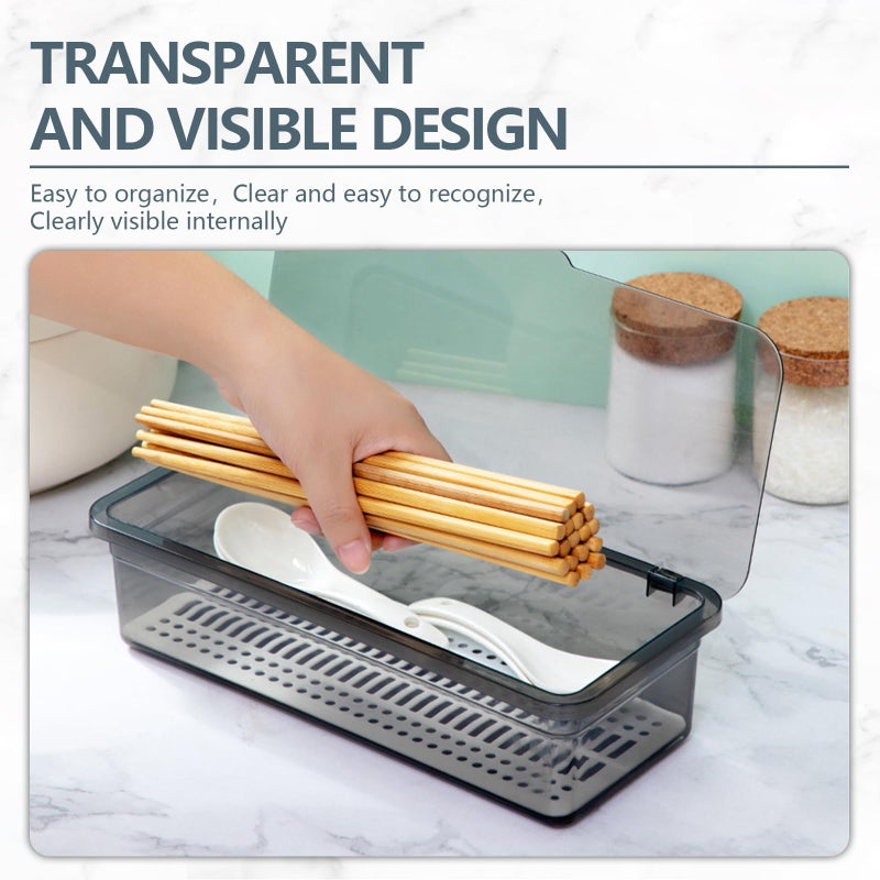 SUNSHNO 4PCS Flatware Tray with Lid and Drainer, Tableware Utensil and Cutlery Drawer Organizer with Lid Covered Silverware Tray to Keeps Your Cutlery Organized and Protected - Image 4
