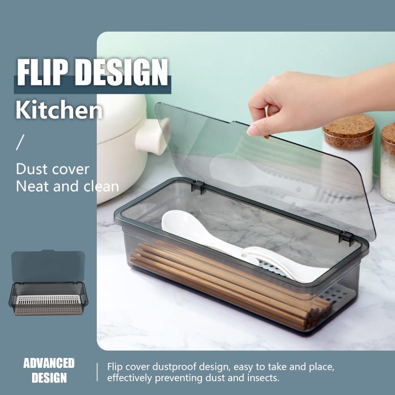 SUNSHNO 4PCS Flatware Tray with Lid and Drainer, Tableware Utensil and Cutlery Drawer Organizer with Lid Covered Silverware Tray to Keeps Your Cutlery Organized and Protected - Image 5