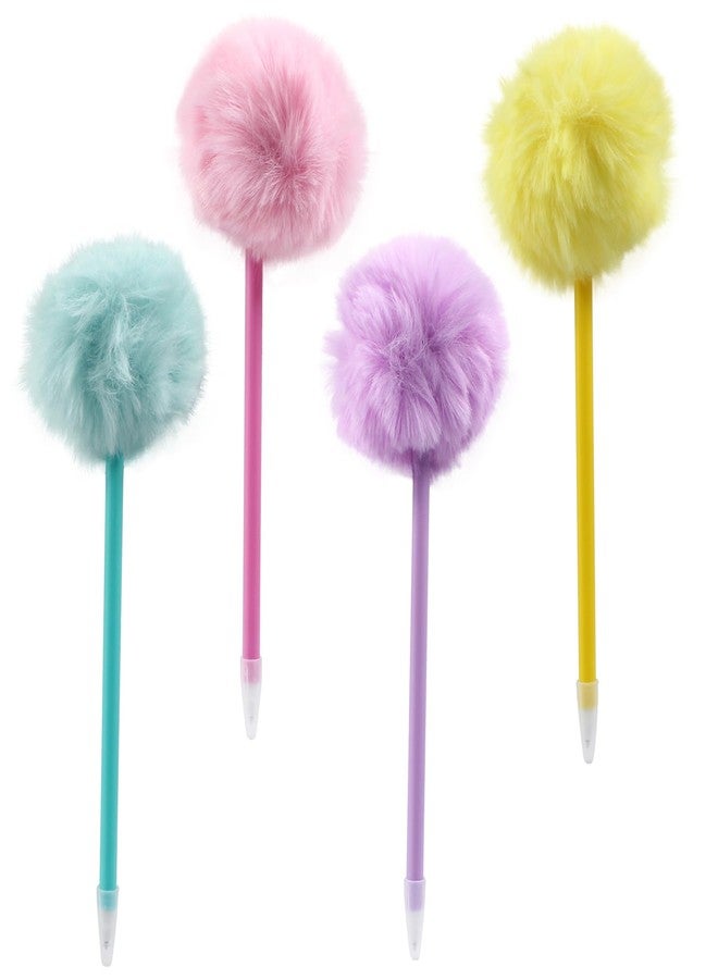 Coufce 4 Pack Pom Pom Pens Colorful Fluffy Ballpoint Pens for School and Office Cute Pens for Girls and Women(Pink, Purple, Yellow, Green) - Image 1