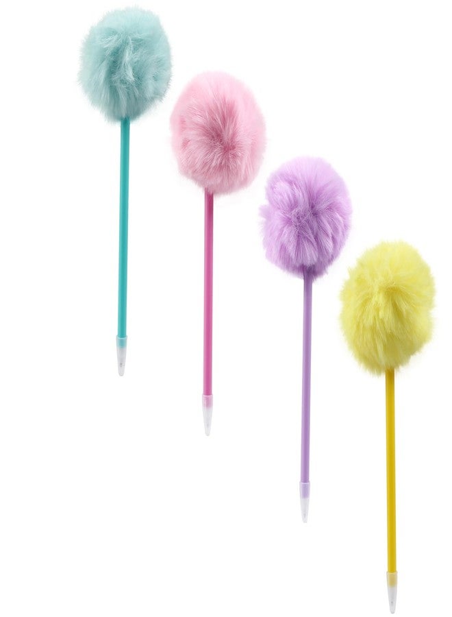 Coufce 4 Pack Pom Pom Pens Colorful Fluffy Ballpoint Pens for School and Office Cute Pens for Girls and Women(Pink, Purple, Yellow, Green) - Image 5