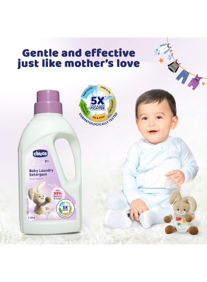 Chicco Baby Liquid Laundry Detergent, 5X Stain & Germ Fighter, Kills 99% Of Germs, Dermatologically Tested For Effective & Gentle Cleaning, Delicate Flowers (1 L) - Image 2