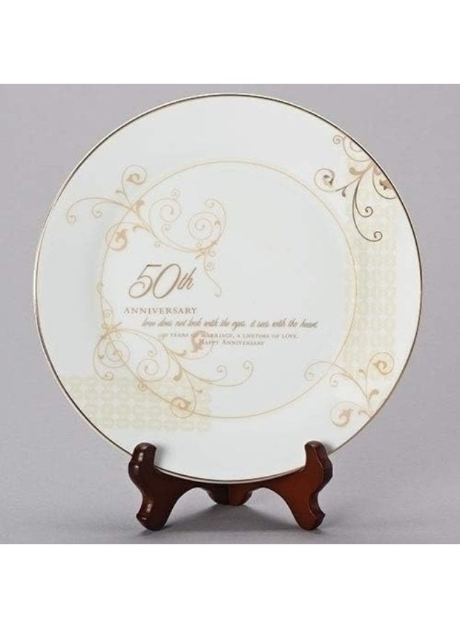 Roman 50th Wedding Anniversary Love Sees with the Heart Porcelain Plate with Stand by - Image 3