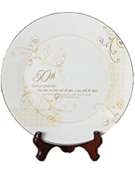 Roman 50th Wedding Anniversary Love Sees with the Heart Porcelain Plate with Stand by - Image 1