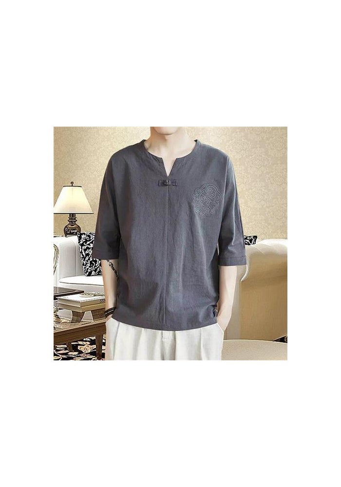 Chinese Style Short-sleeved T-shirt Men's Summer Embroidered Linen Half-sleeved Trendy Brand plus size Men's Loose Thin Cotton and Linen Top - Image 1
