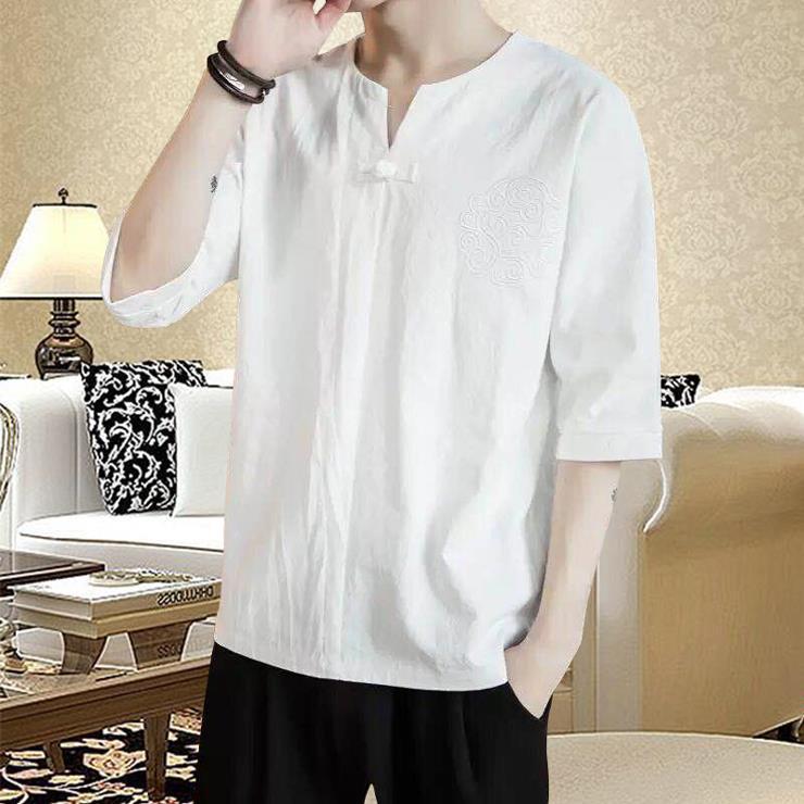 Chinese Style Short-sleeved T-shirt Men's Summer Embroidered Linen Half-sleeved Trendy Brand plus size Men's Loose Thin Cotton and Linen Top - Image 5