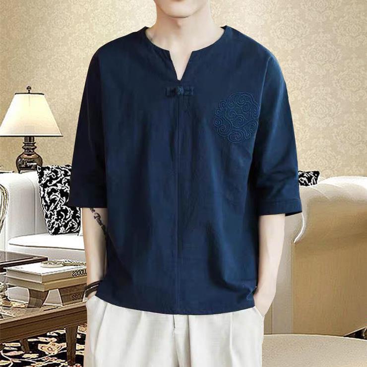 Chinese Style Short-sleeved T-shirt Men's Summer Embroidered Linen Half-sleeved Trendy Brand plus size Men's Loose Thin Cotton and Linen Top - Image 4
