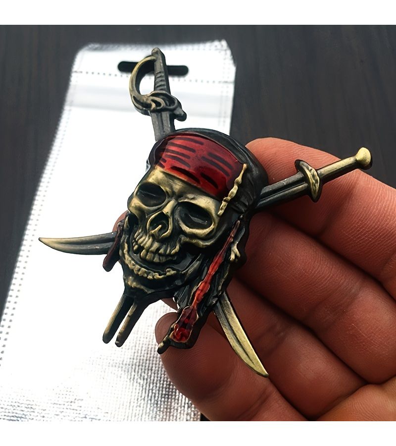 Bronze 3D Skull Caribbean Pirates Car Motorcycle Body Badge Metallic Modification Emblem - Image 1