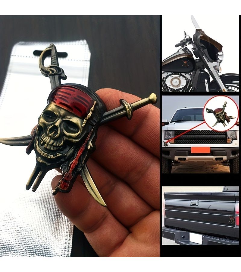 Bronze 3D Skull Caribbean Pirates Car Motorcycle Body Badge Metallic Modification Emblem - Image 4
