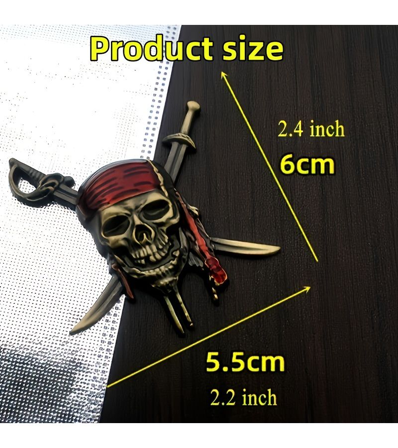 Bronze 3D Skull Caribbean Pirates Car Motorcycle Body Badge Metallic Modification Emblem - Image 2