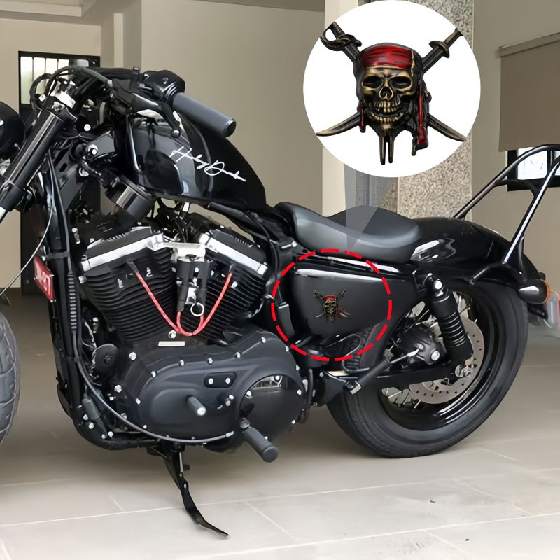 Bronze 3D Skull Caribbean Pirates Car Motorcycle Body Badge Metallic Modification Emblem - Image 3