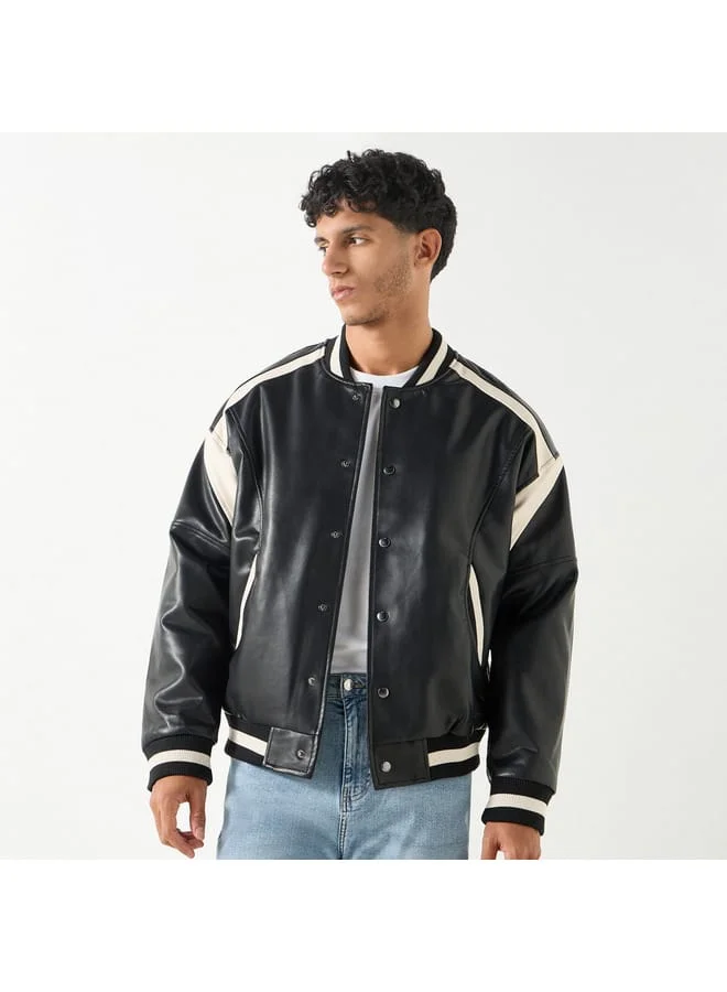 Lee Cooper Lee Cooper Colourblock Bomber Jacket with Button Closure and Long Sleeves