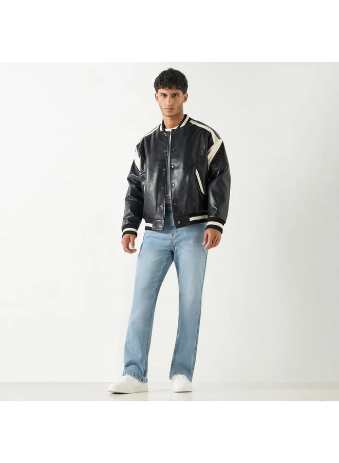 Lee Cooper Lee Cooper Colourblock Bomber Jacket with Button Closure and Long Sleeves