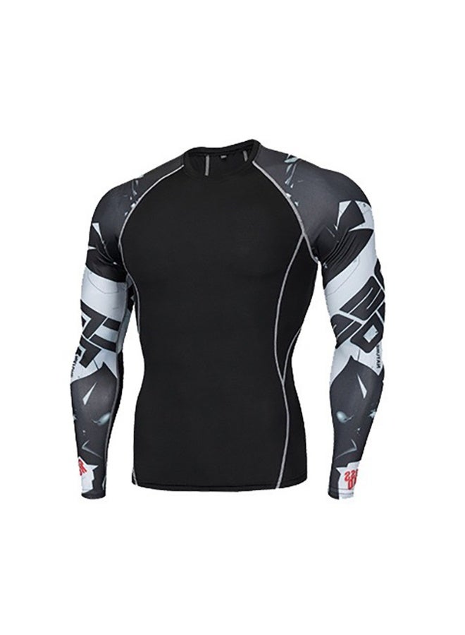 Men's Long Sleeve Fitness Print T Shirt Running Training Sports Tights Tops Quick Drying Moisture Wicking Elastic Sportswears - Image 1