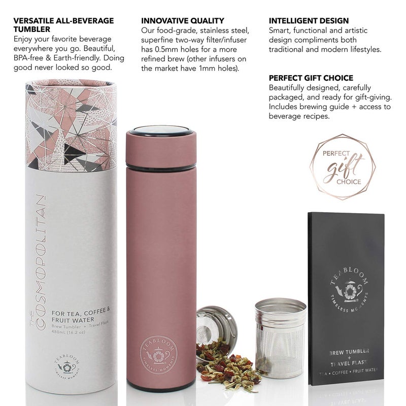 Teabloom - The ORIGINAL All-Brew Travel Tumbler & Thermos | OPRAH’s Favorite | 16oz/480ml Stainless Steel Insulated Water Bottle/Tea Flask/Cold Brew Coffee Mug - Image 5