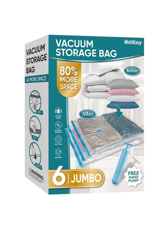 MattEasy MattEasy Space Saver Vacuum Storage Bags,6 Pack Jumbo Space Saver Bags With Pump,Storage Vacuum Sealed Bags For Clothes,Comforters,Blankets,Bedding(Jumbo)(Polyethylene + Polyamide Pa+Pe),White - Image 1
