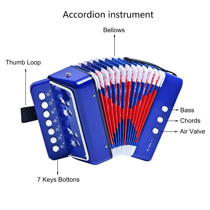 LIEKE Kids Accordion 10 keys Button Accordian,Musical Toy Instrument,Mini Accordion for Children Beginners (Blue) - Image 3