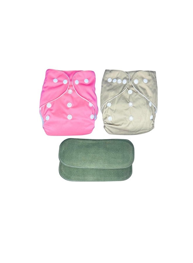 Kogar Reuse Nappy Adjustable Reusable & washable Cloth Diaper with Super Absorbent Insert, 3-36 Months, 2-Pack (Pink & Gray) - Image 1