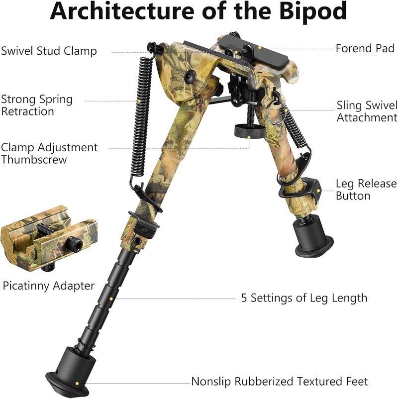 CVLIFE 6-9 Inches Picatinny Bipod Adjustable Spring Return with Picatinny Adapter - Image 2