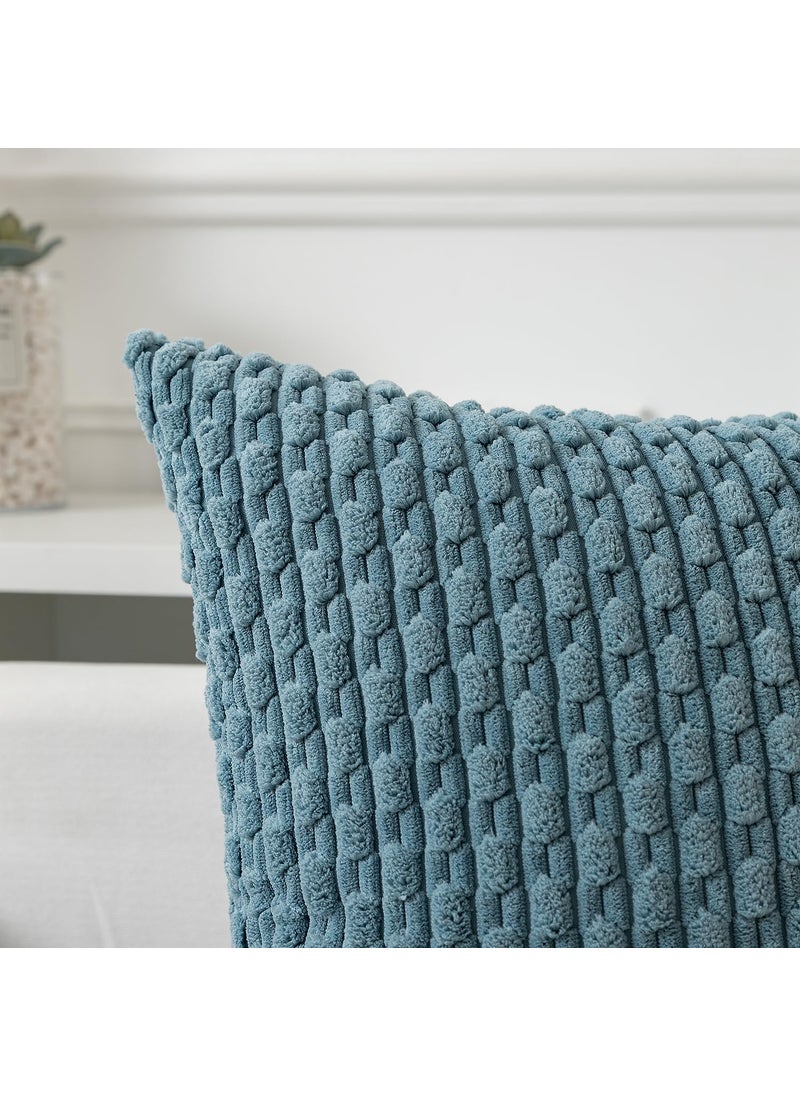 K KEVIN TEXTILE Kevin Textile Throw Pillow Covers Soft Corduroy Decorative Set of 2 Boho Striped Pillow Covers Pillowcases Farmhouse Home Decor for Couch Bed Sofa Living Room 26x26 Inch Blue Grey  - Image 2