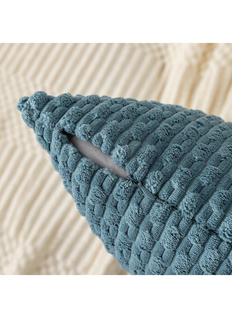 K KEVIN TEXTILE Kevin Textile Throw Pillow Covers Soft Corduroy Decorative Set of 2 Boho Striped Pillow Covers Pillowcases Farmhouse Home Decor for Couch Bed Sofa Living Room 26x26 Inch Blue Grey  - Image 3