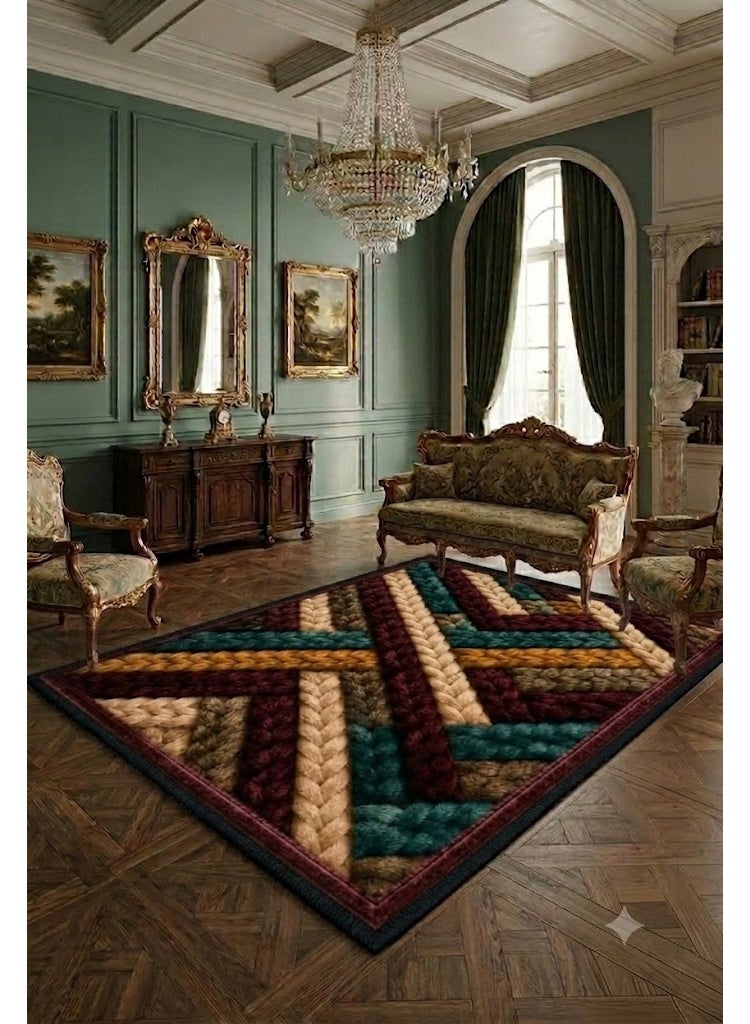 Modern 7D Printed Area Rug - Textured Woven Herringbone Design - 180x280 cm - Non-Slip Dotted Backing & Washable - Image 1