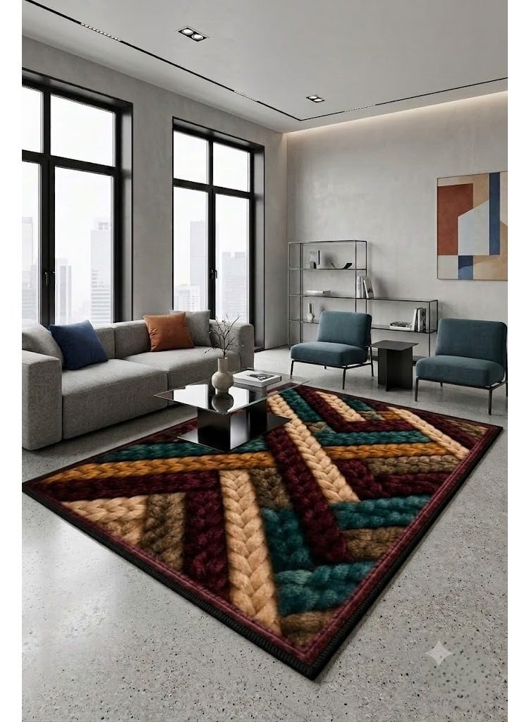 Modern 7D Printed Area Rug - Textured Woven Herringbone Design - 180x280 cm - Non-Slip Dotted Backing & Washable - Image 2