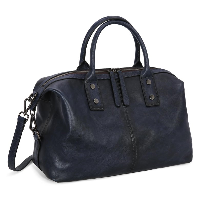 Iswee Genuine Leather Satchel Tote Bag Top Handle Handbag Designer Shoulder Bag Large Capacity Cross Body Bag (Navy Blue) - Image 1