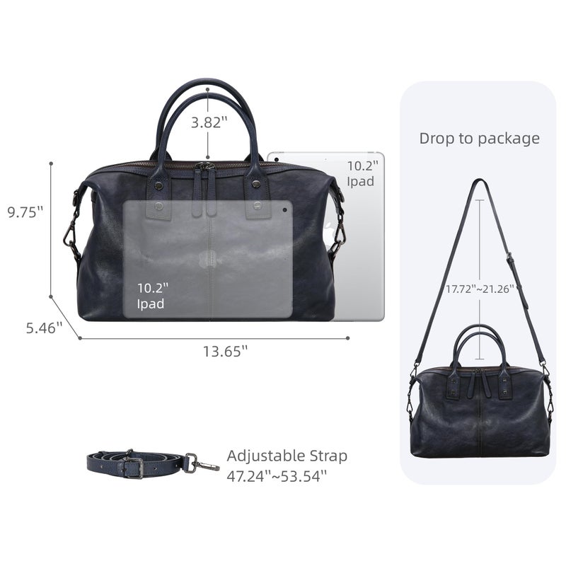 Iswee Genuine Leather Satchel Tote Bag Top Handle Handbag Designer Shoulder Bag Large Capacity Cross Body Bag (Navy Blue) - Image 5
