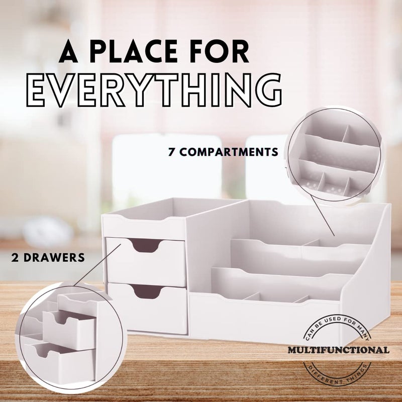 Mantello Cosmetic Storage Organizer - Sitting on Your Vanity, Bathroom Counter or Dresser - Easily Organize Your Cosmetics, Jewelry, Hair Accessories (White) - Image 5