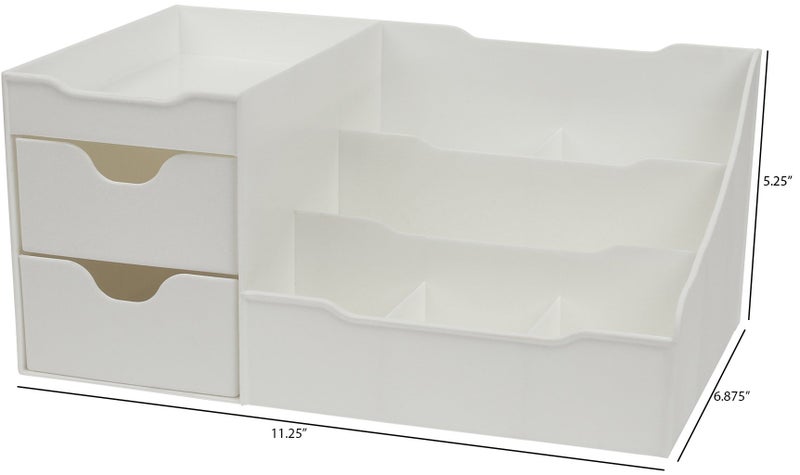 Mantello Cosmetic Storage Organizer - Sitting on Your Vanity, Bathroom Counter or Dresser - Easily Organize Your Cosmetics, Jewelry, Hair Accessories (White) - Image 2