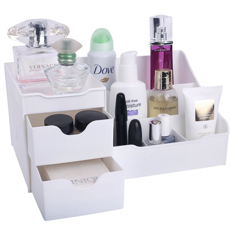 Mantello Cosmetic Storage Organizer - Sitting on Your Vanity, Bathroom Counter or Dresser - Easily Organize Your Cosmetics, Jewelry, Hair Accessories (White) - Image 1