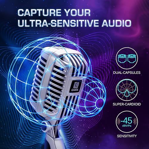CAROL CLM-101 Professional Vintage Wired Microphone – Dynamic Supercardioid with Dual Microphone-Capsules for Singing, Karaoke, and Stage, Includes Mic, Storage Bag & Switch(Cable Not Included) -Black - Image 3