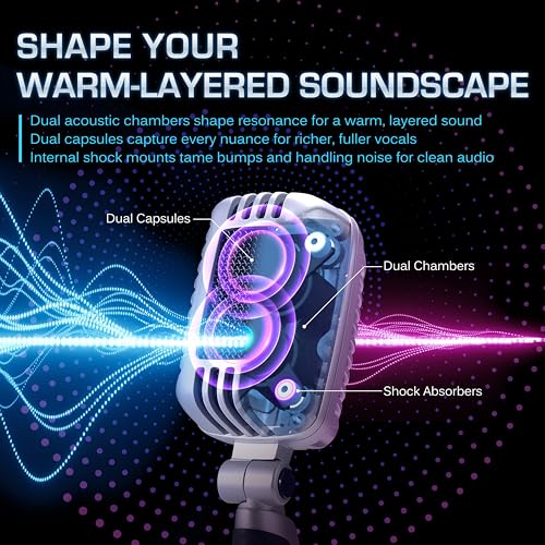 CAROL CLM-101 Professional Vintage Wired Microphone – Dynamic Supercardioid with Dual Microphone-Capsules for Singing, Karaoke, and Stage, Includes Mic, Storage Bag & Switch(Cable Not Included) -Black - Image 2