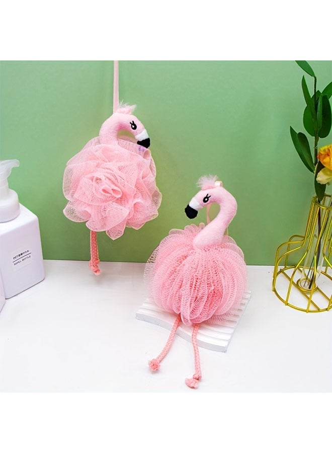 HOMESTAR 2pcs Flamingo Shape Bath Ball, Pink Cute Bath Ball, Heart Bath Flower, Rubbing Back Bath Foaming Ball, New Year Gift Gift - Image 1