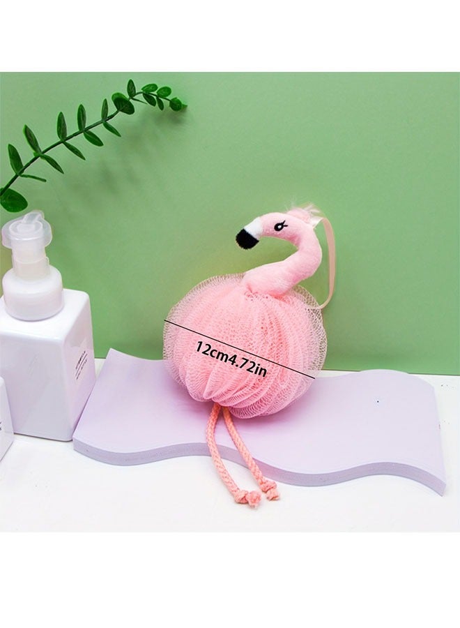 HOMESTAR 2pcs Flamingo Shape Bath Ball, Pink Cute Bath Ball, Heart Bath Flower, Rubbing Back Bath Foaming Ball, New Year Gift Gift - Image 3