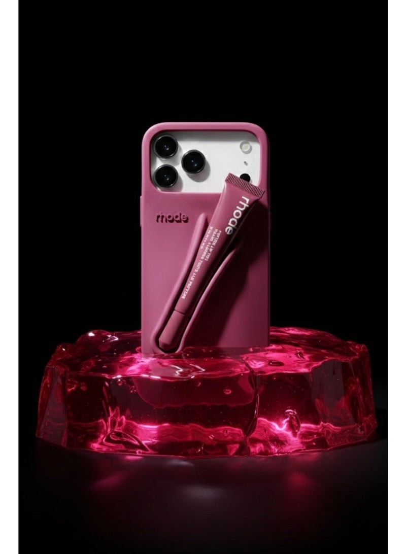 رود حامل ملمع شفاه من السيليكون لهاتف iPhone 17 Pro Max، غلاف لاصق لحافظة مرطب الشفاه، حامل شفاه لاصق – راسبيري جيلي. - Image 4