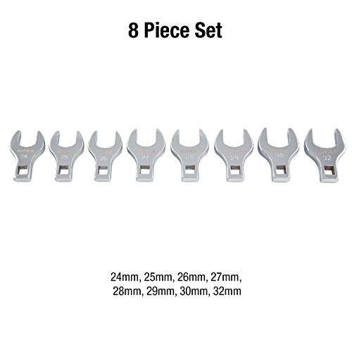 SUNEX TOOLS 9730 1/2-Inch Drive Jumbo Metric Crowfoot Wrench Set, sizes 24-32, 8-Piece - Image 2