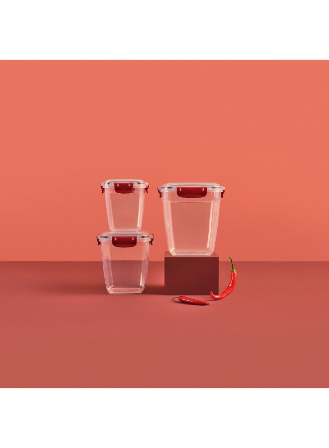 دنيا بلاستيك مجموعة حاويات تخزين الطعام في الثلاجة الأحمر ذات الشكل المربع3 قطع - مع غطاء محكم - خالية من مادة BPA - (900-1500-2400) ML مللي لتر - Image 5