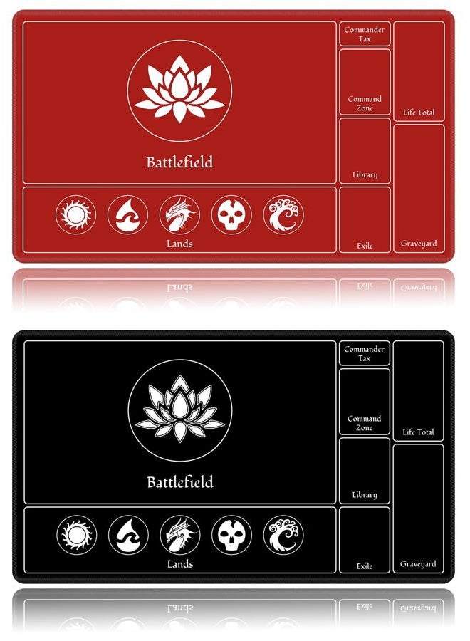 EDGFRTOIO Card Playmat Stitched with Magic Zone for MTG Card Game Playing, Commander Board Game Desk Mat Duel Mat Card Battles Binder Deck 24x14inches for Beginner (Black, Red, 2 Pack) - Image 1