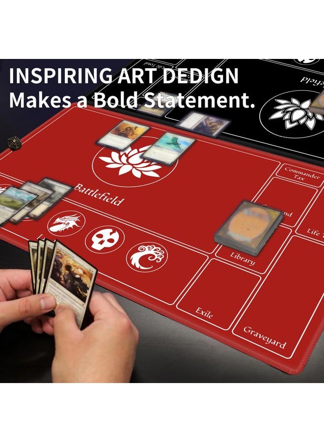 EDGFRTOIO Card Playmat Stitched with Magic Zone for MTG Card Game Playing, Commander Board Game Desk Mat Duel Mat Card Battles Binder Deck 24x14inches for Beginner (Black, Red, 2 Pack) - Image 2