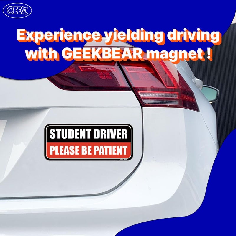 GEEKBEAR مغناطيس سيارة السائق الطالب من GEEKBEAR - ملون، عاكس، مقاوم للطقس - مستطيل 8.7 × 3.5 بوصة (أسود/أحمر) جودة اقتصادية حسب الطلب - Image 2