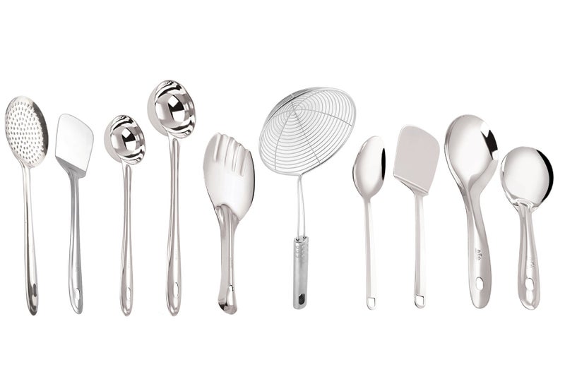 Petals Stainless Steel Cooking and Serving Spoon Spatula, Set of 10 - Image 1