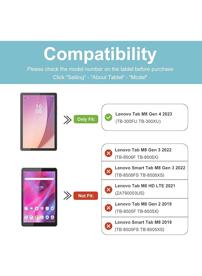 Procases For Lenovo Tab M8 4Th Gen Case 8 Inch 2023 Tb-300Fu Tb-300Xu Slim Stand Hard Back Shell Protective Smart Cover Case For Lenovo Tab M8 8 Inch 2023 Release -Navy - Image 2