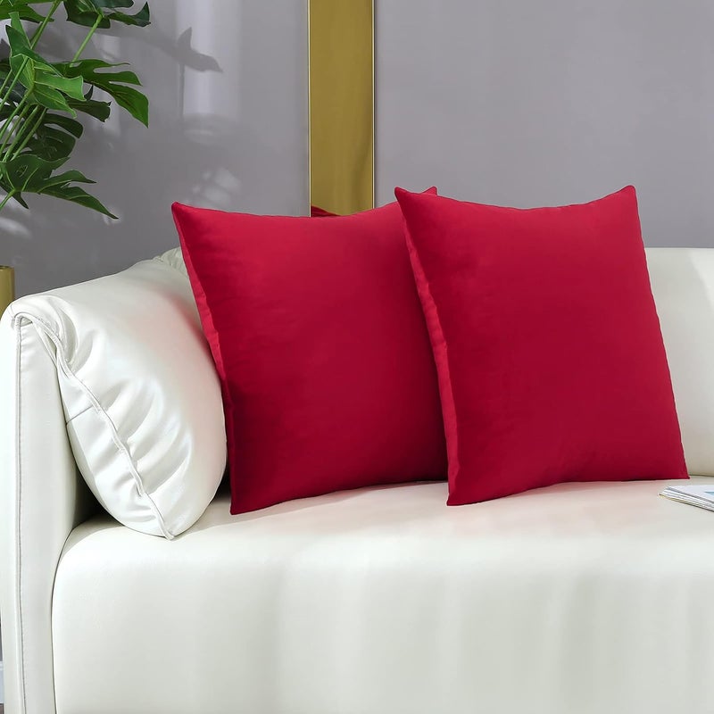 mixeoo Comfy Santa Red Throw Pillow Covers Decorative Square Solid Thick Velvet Super Soft Cushion Cases Home Decor for Sofa Couch Living Room Chair, Set of 2, 16 x 16 Inch - Image 3